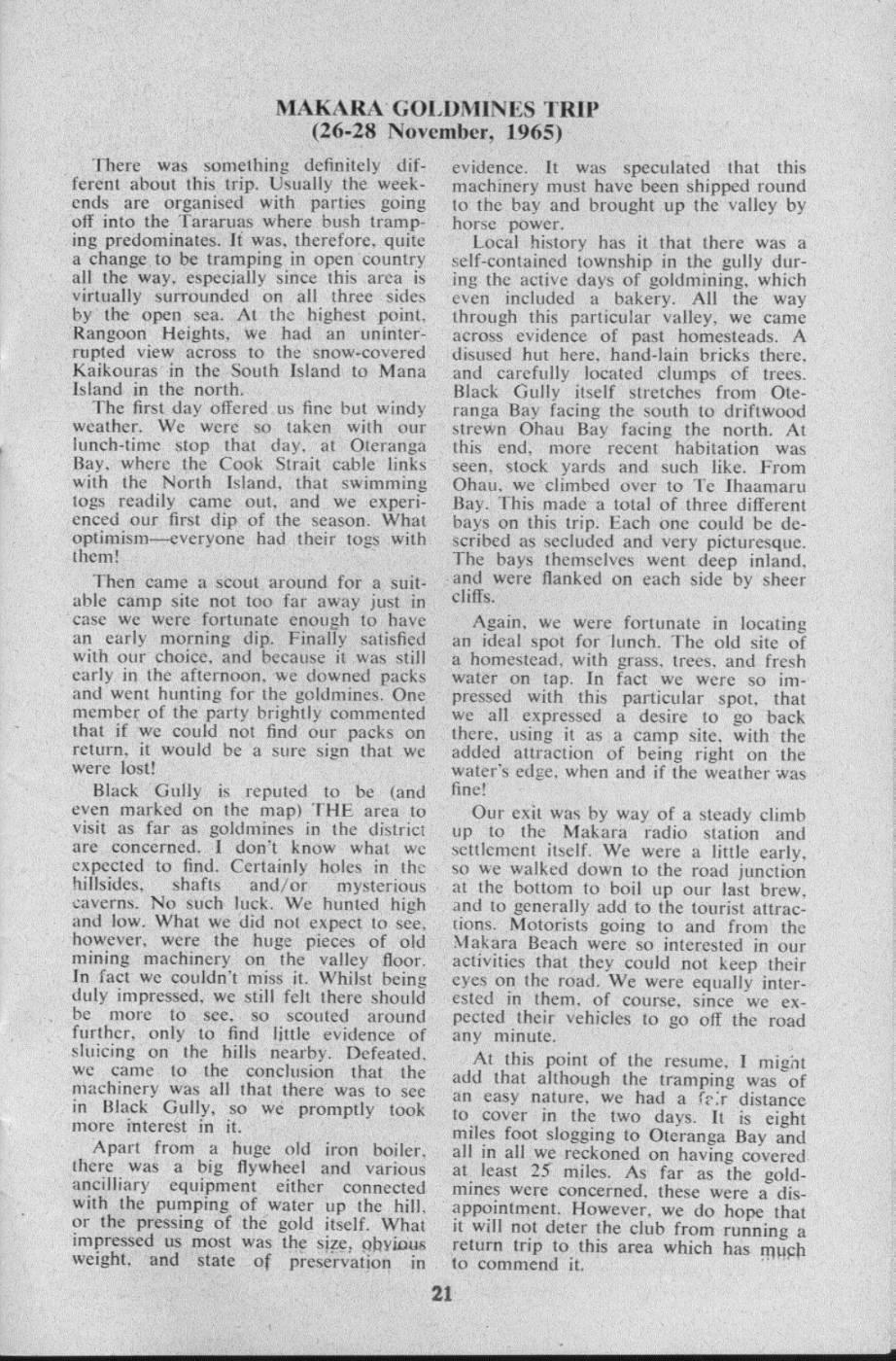 Scanned journal page 1 of 2: Mākara Goldmines Trip