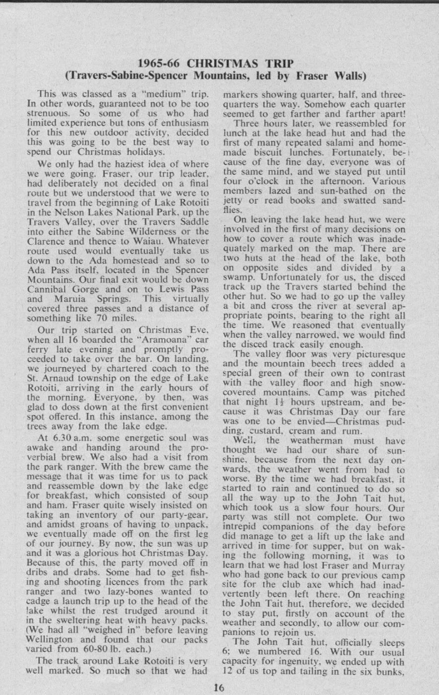 Scanned journal page 1 of 8: 1965-66 Christmas Trip (Travers-Sabine-Spencer Mountains)