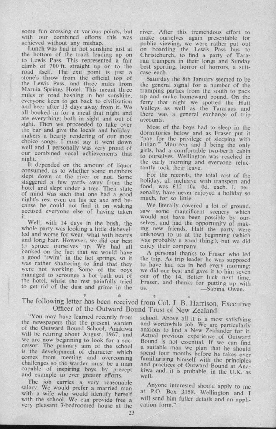 Scanned journal page 8 of 8: 1965-66 Christmas Trip (Travers-Sabine-Spencer Mountains)