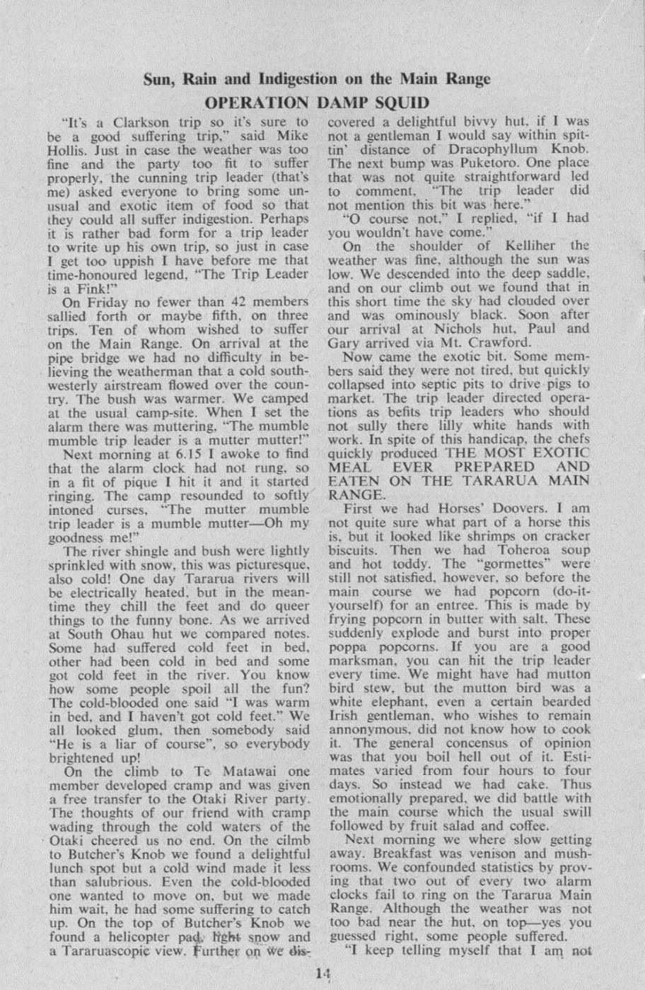 Scanned journal page 1 of 2: Sun, Rain and Indigestion on the Main Range (Operation Damp Squid)
