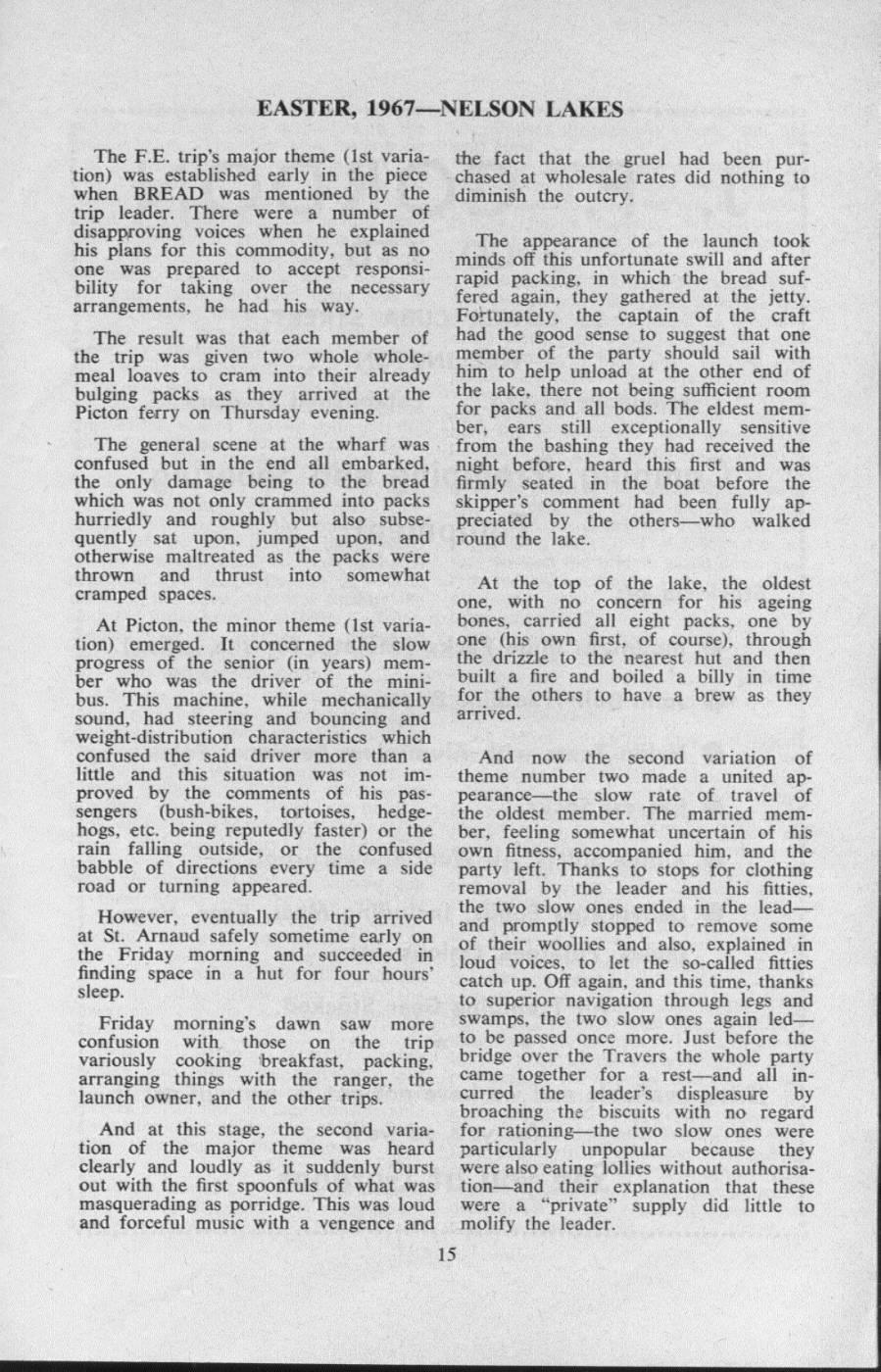 Scanned journal page 1 of 4: Easter, 1967 - Nelson Lakes