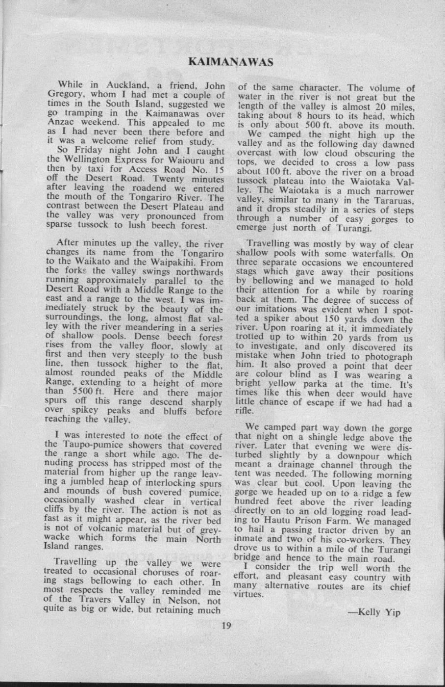 Scanned journal page 1 of 1: Kaimananawas