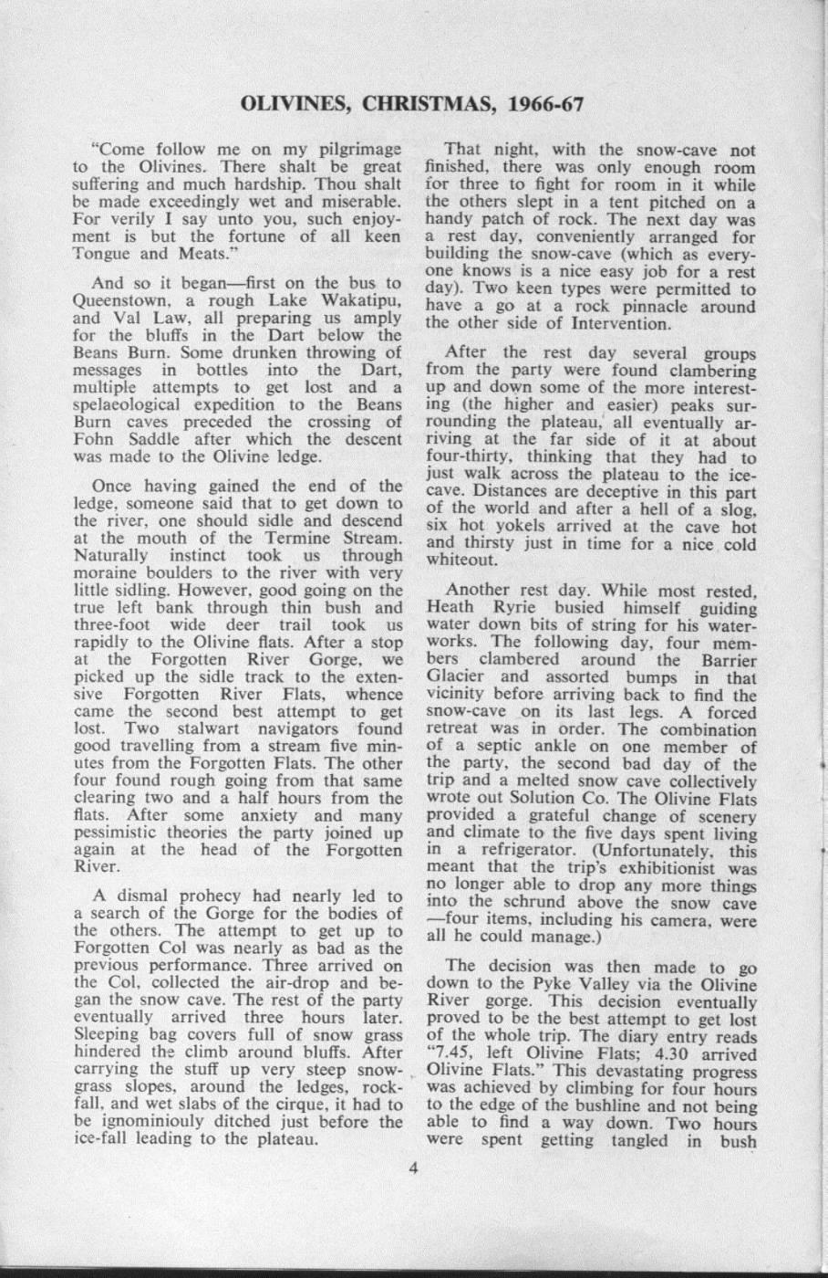 Scanned journal page 1 of 2: Olivines, Christmas, 1966-67