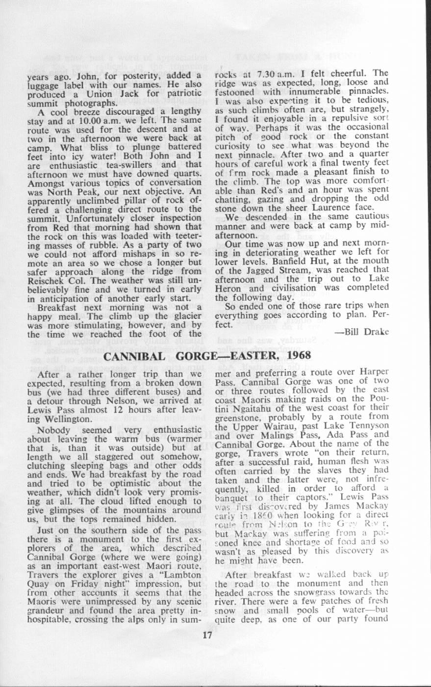Scanned journal page 1 of 2: Cannibal Gorge - Easter, 1968