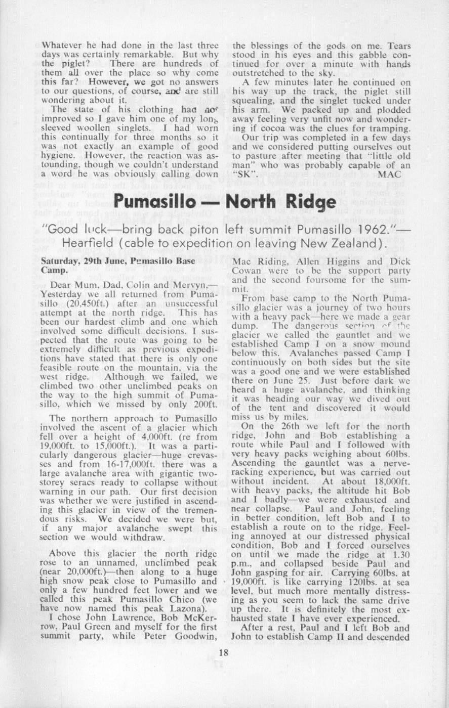 Scanned journal page 1 of 2: Pumasillo I North Ridge