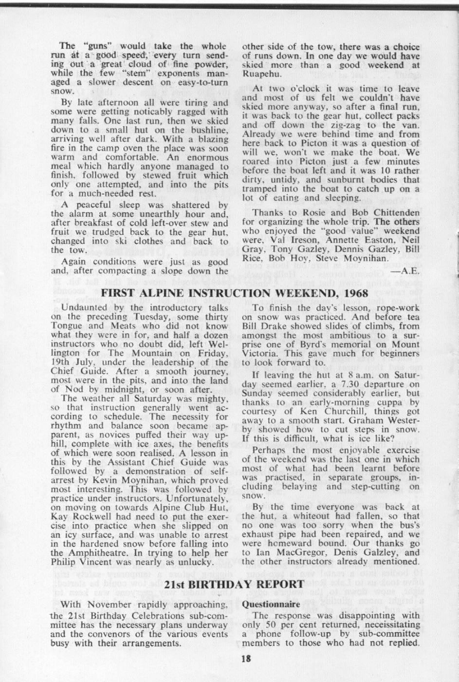 Scanned journal page 1 of 1: First Alpine Instruction Weekend, 1968