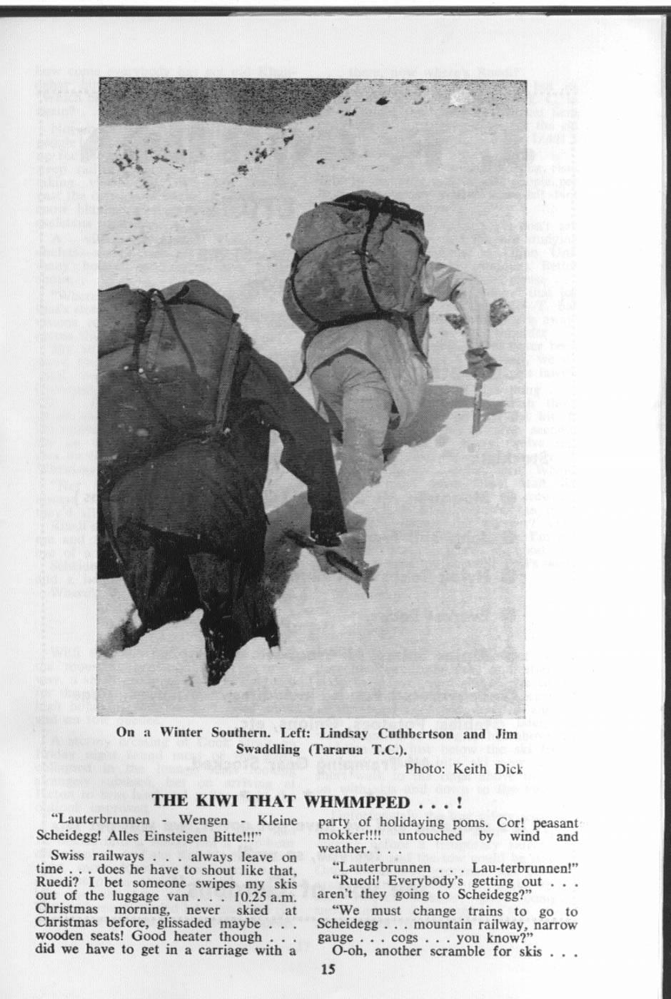 Scanned journal page 1 of 3: The Kiwi That Whmmpped (Swiss skiing)