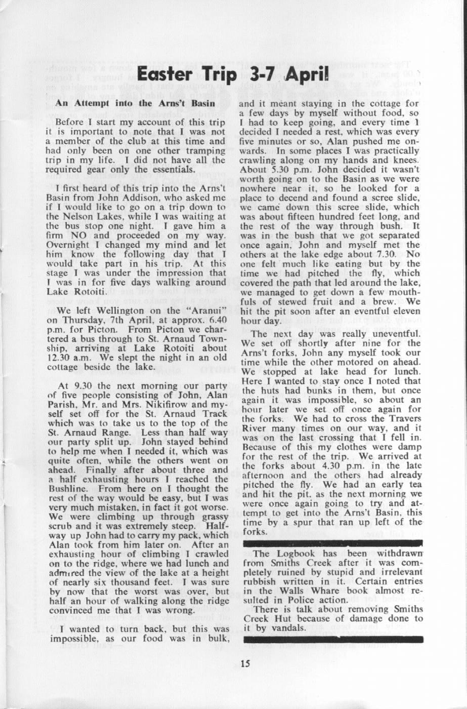 Scanned journal page 1 of 2: Easter Trip 3-7 April: An Attempt into the Arnst Basin