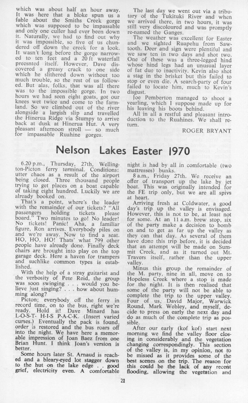 Scanned journal page 1 of 2: Nelson Lakes Easter 1970