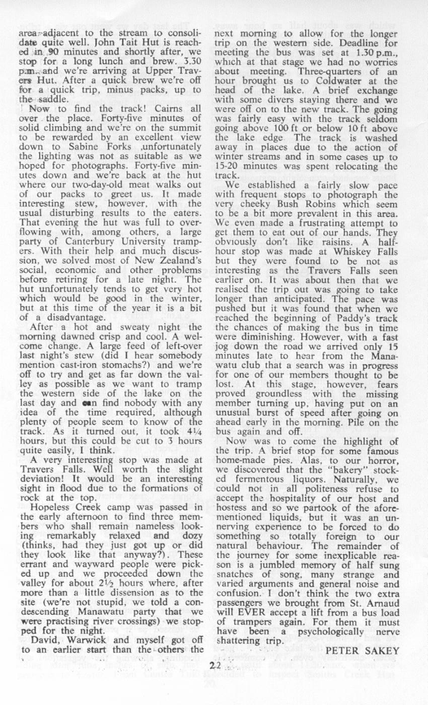 Scanned journal page 2 of 2: Nelson Lakes Easter 1970