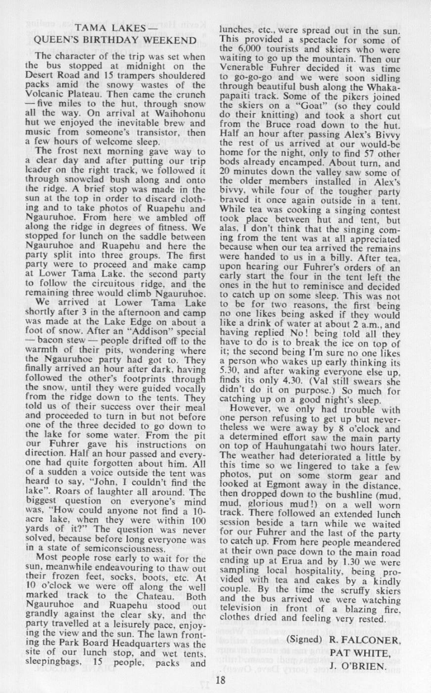 Scanned journal page 1 of 1: Tama Lakes, Queen's Birthday Weekend