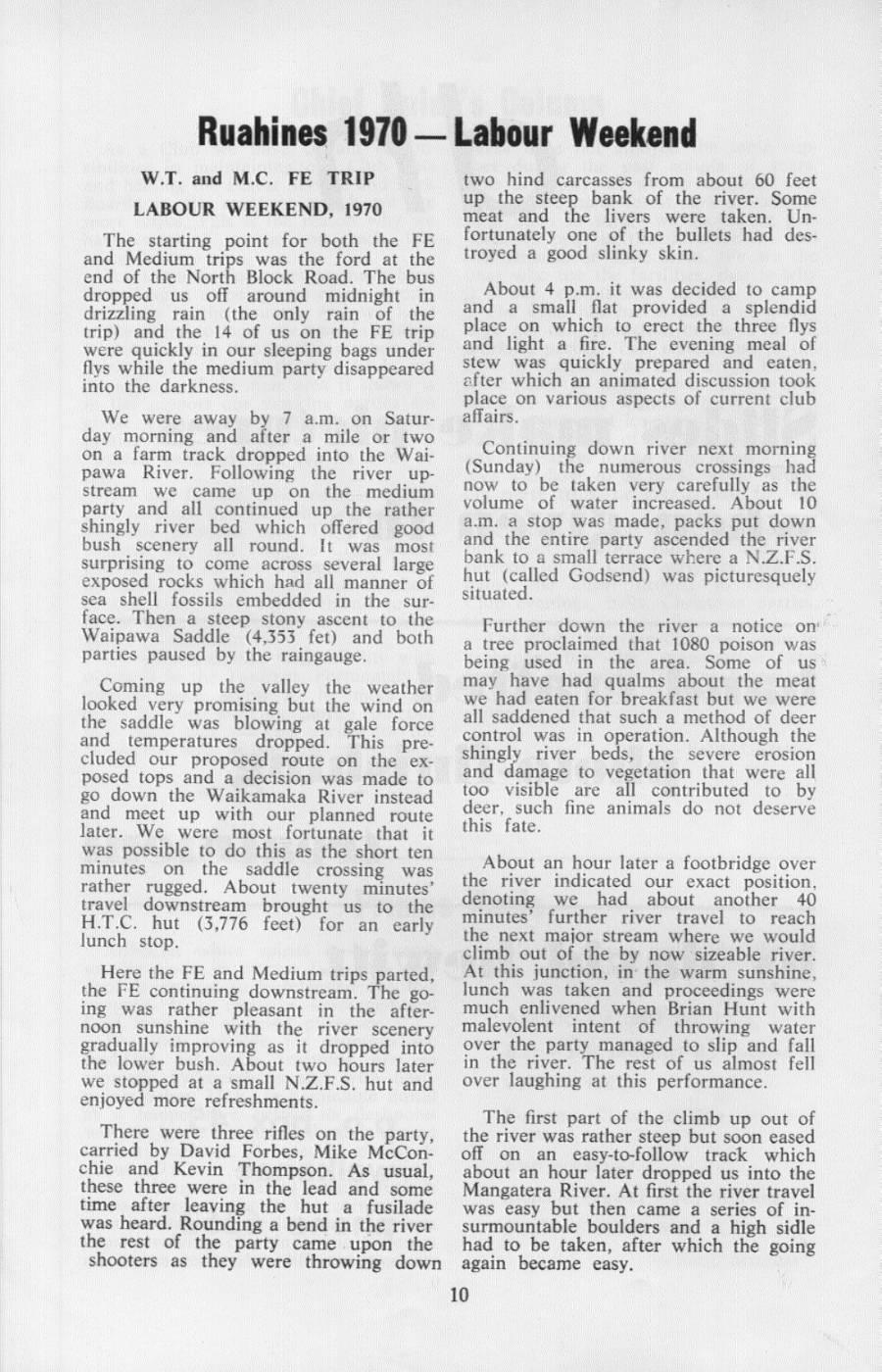 Scanned journal page 1 of 4: Ruahines 1970 - Labour Weekend