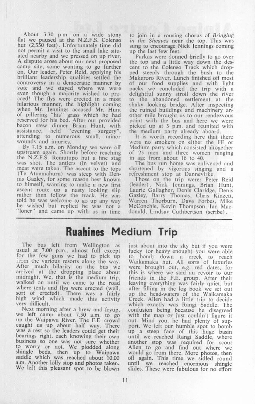 Scanned journal page 2 of 4: Ruahines 1970 - Labour Weekend