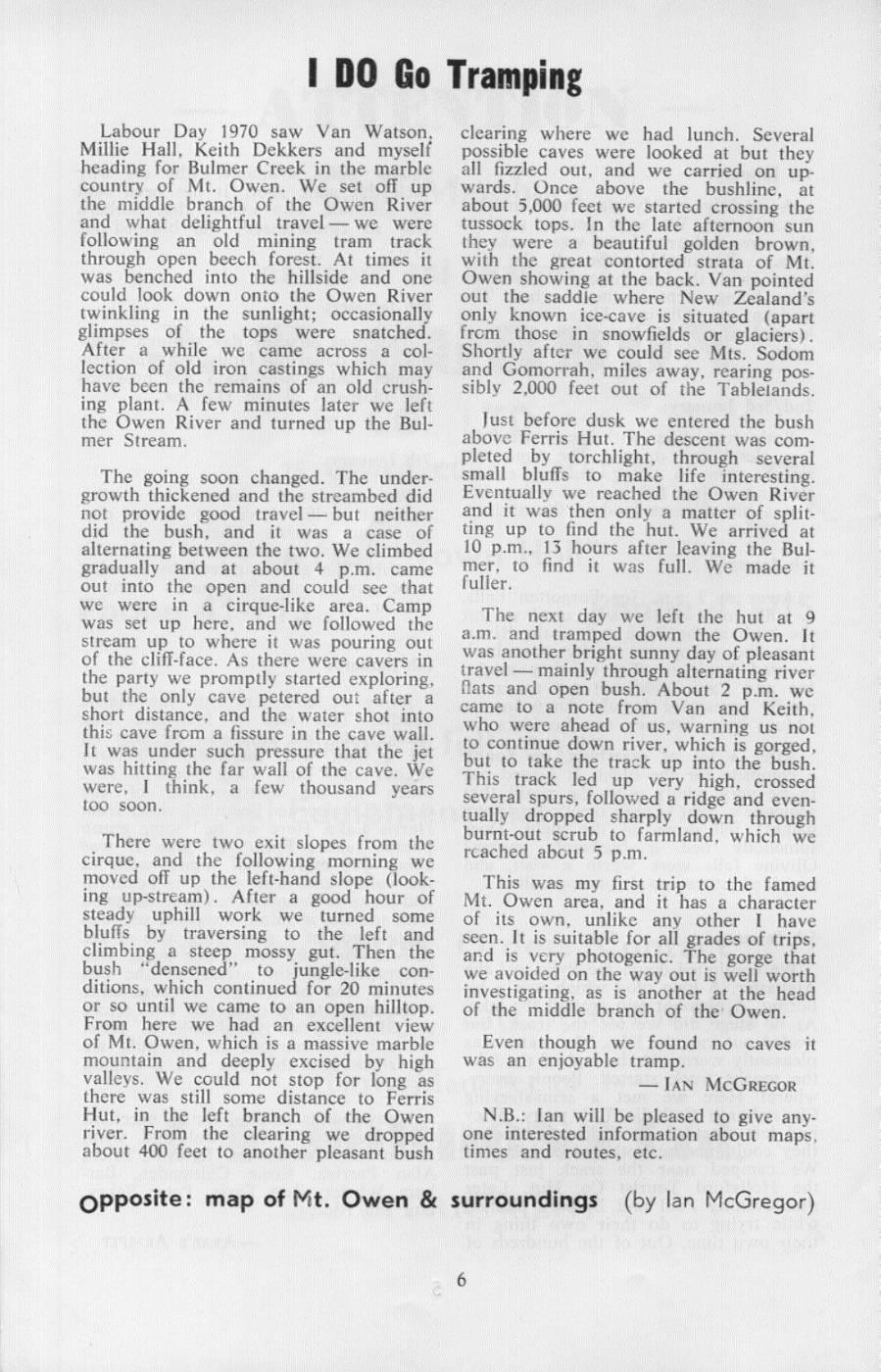 Scanned journal page 1 of 3: I Do Go Tramping (Mt Owen caves)