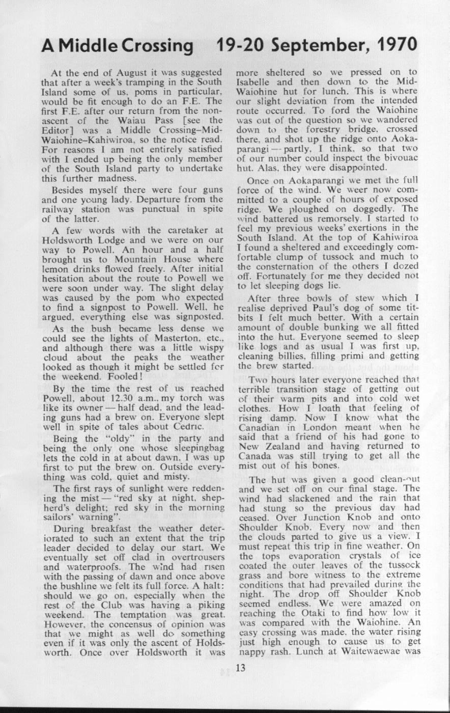 Scanned journal page 1 of 2: A Middle Crossing, 19-20 September 1970