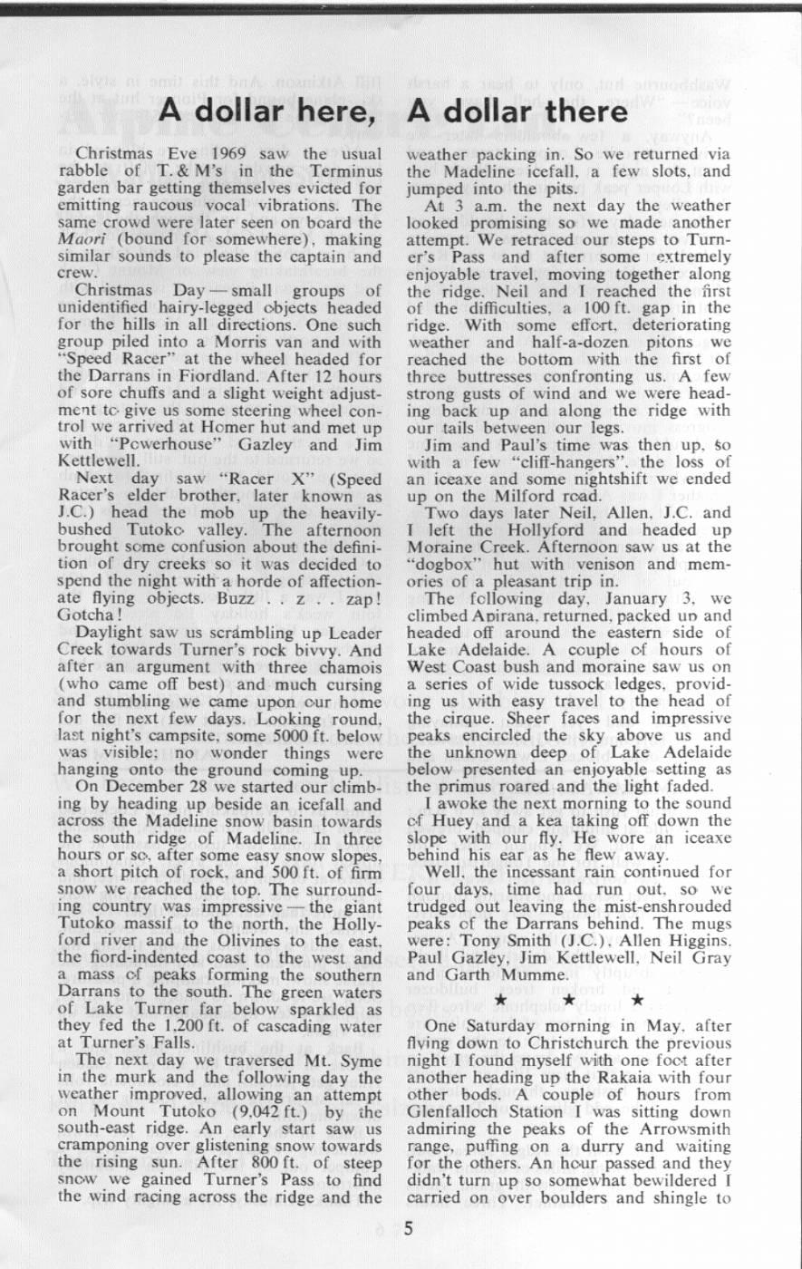 Scanned journal page 1 of 2: Christmas 1969 - Fiordland and Mt Cook