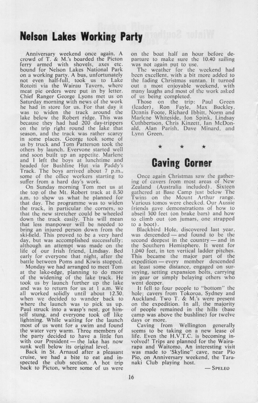 Scanned journal page 1 of 2: Nelson Lakes Working Party