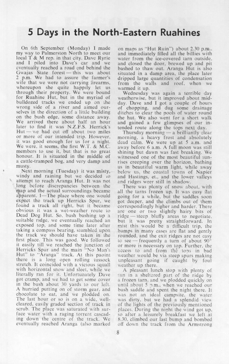 Scanned journal page 1 of 2: 5 Days in the North-Eastern Ruahines