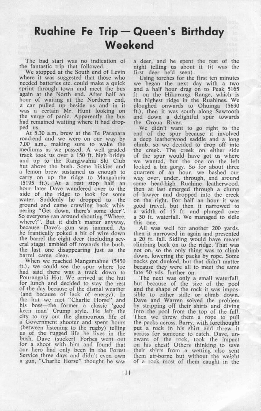 Scanned journal page 1 of 2: Ruahine Trip - Queen's Birthday Weekend