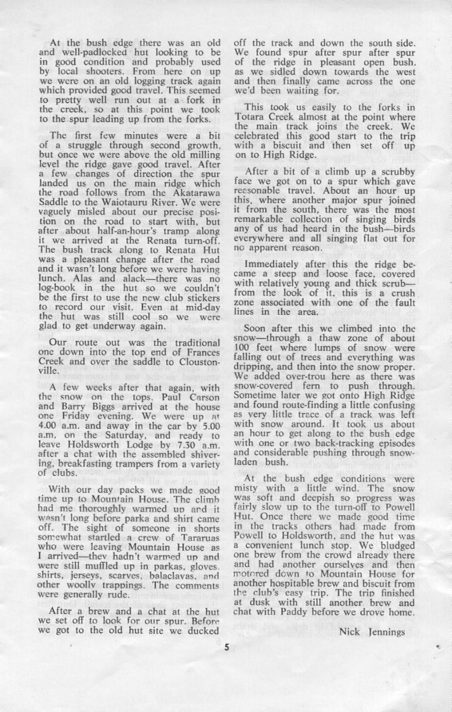 Scanned journal page 1 of 2: Totara Creek - High Ridge - Renata Hut
