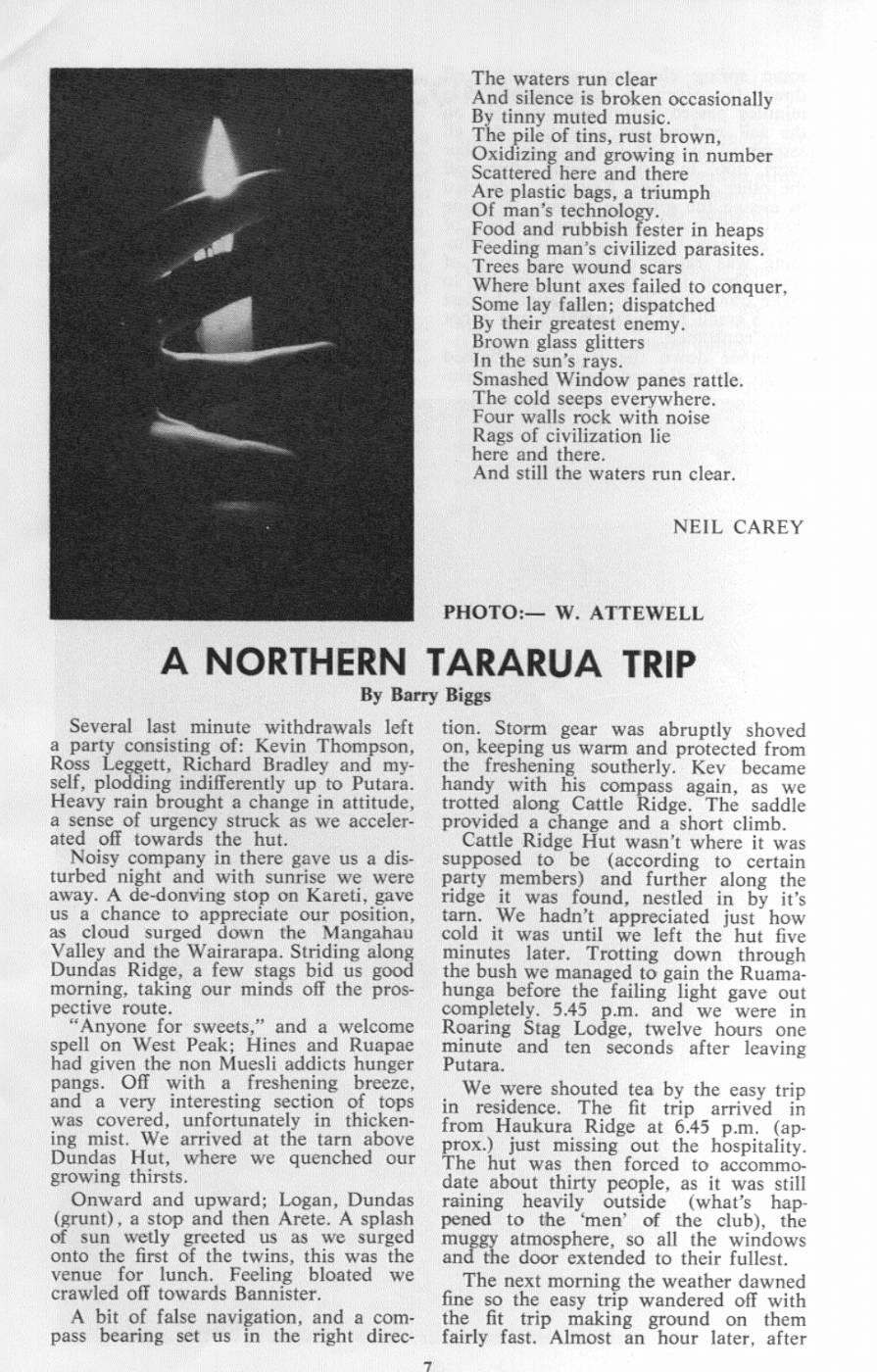 Scanned journal page 1 of 2: A Northern Tararua Trip