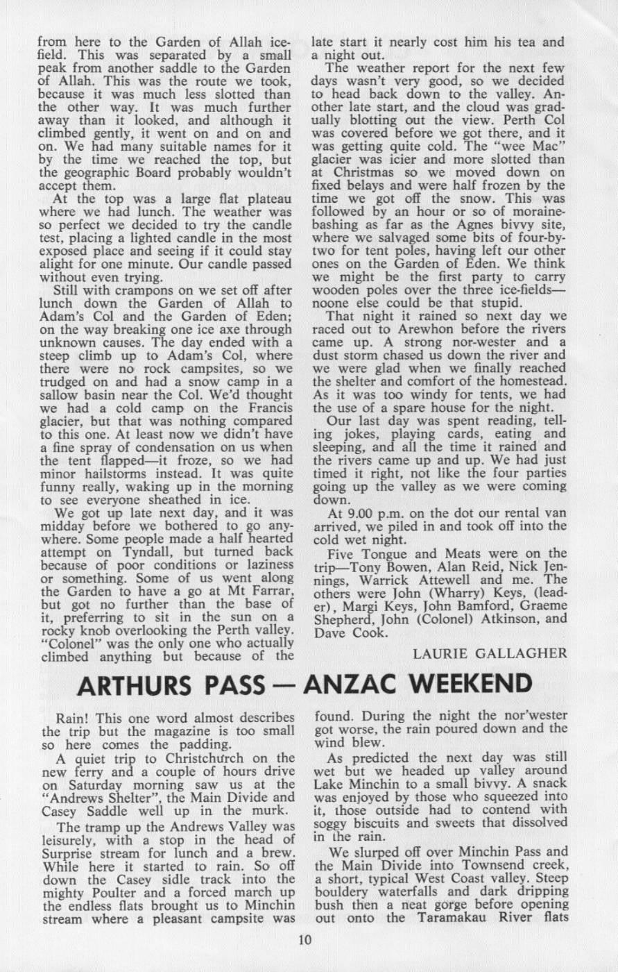 Scanned journal page 1 of 2: Arthurs Pass - Anzac Weekend