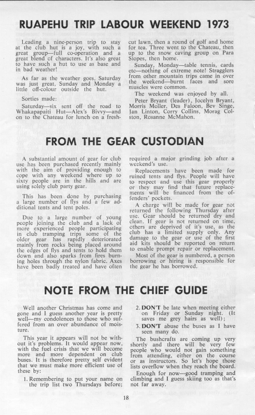 Scanned journal page 1 of 1: Ruapehu Trip, Labour Weekend 1973