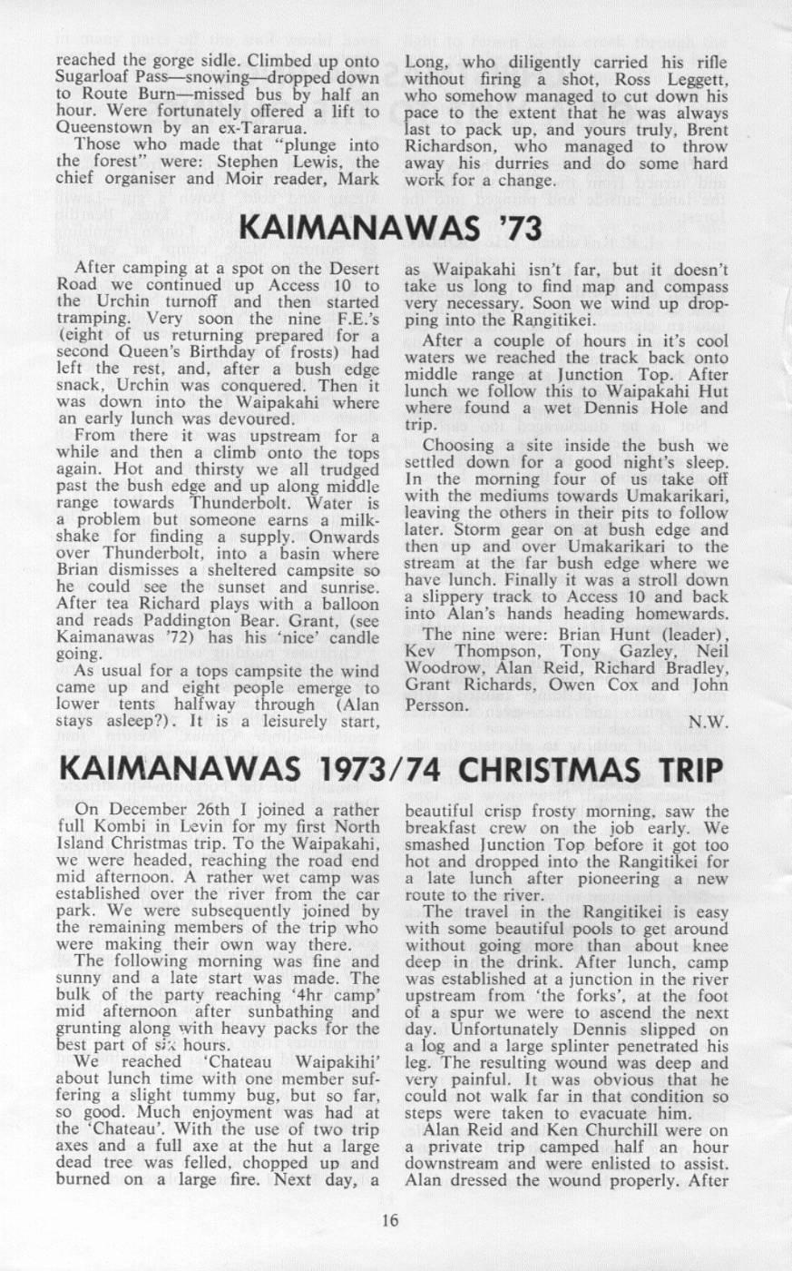 Scanned journal page 1 of 1: Kaimanawas '73