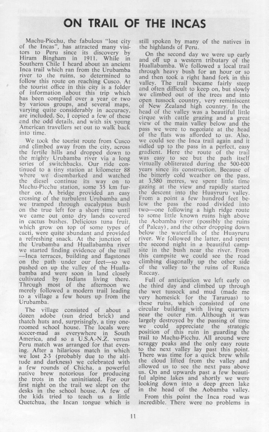 Scanned journal page 1 of 4: On Trail of the Incas