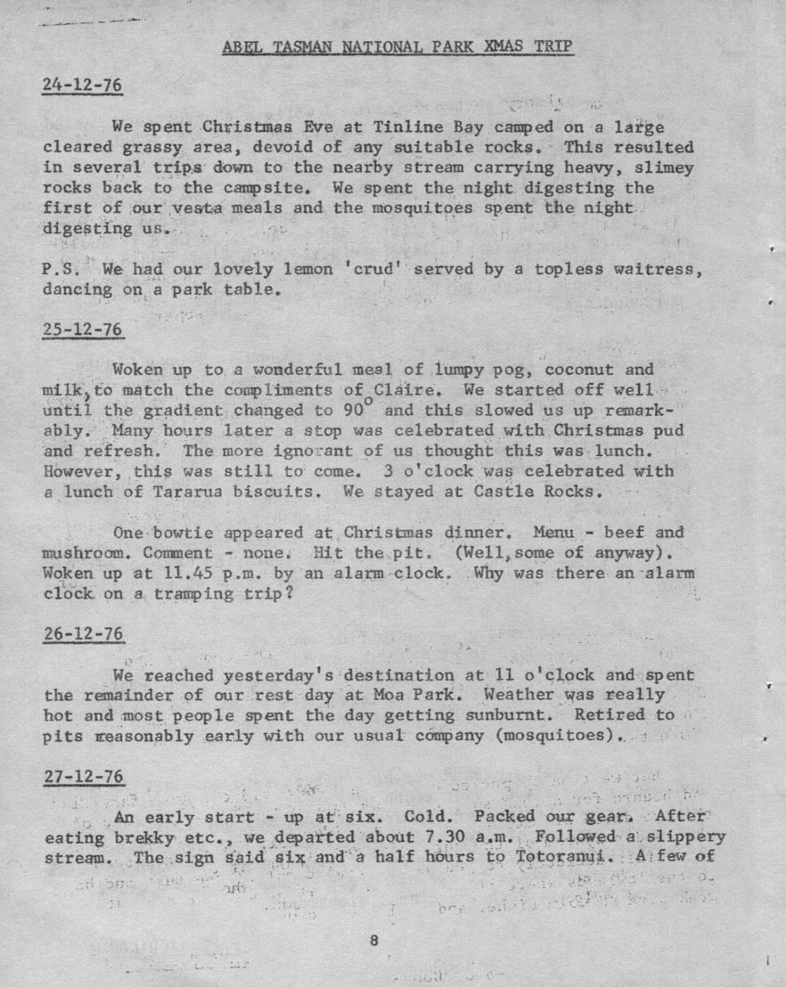 Scanned journal page 1 of 5: Abel Tasman National Park Xmas Trip