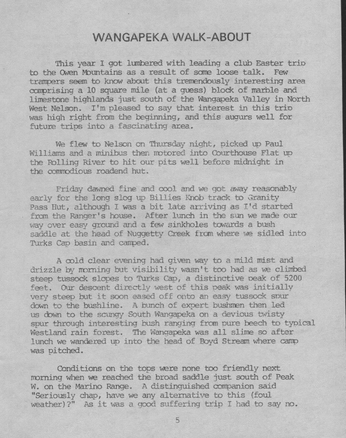 Scanned journal page 1 of 2: Wangapeka Walk-About