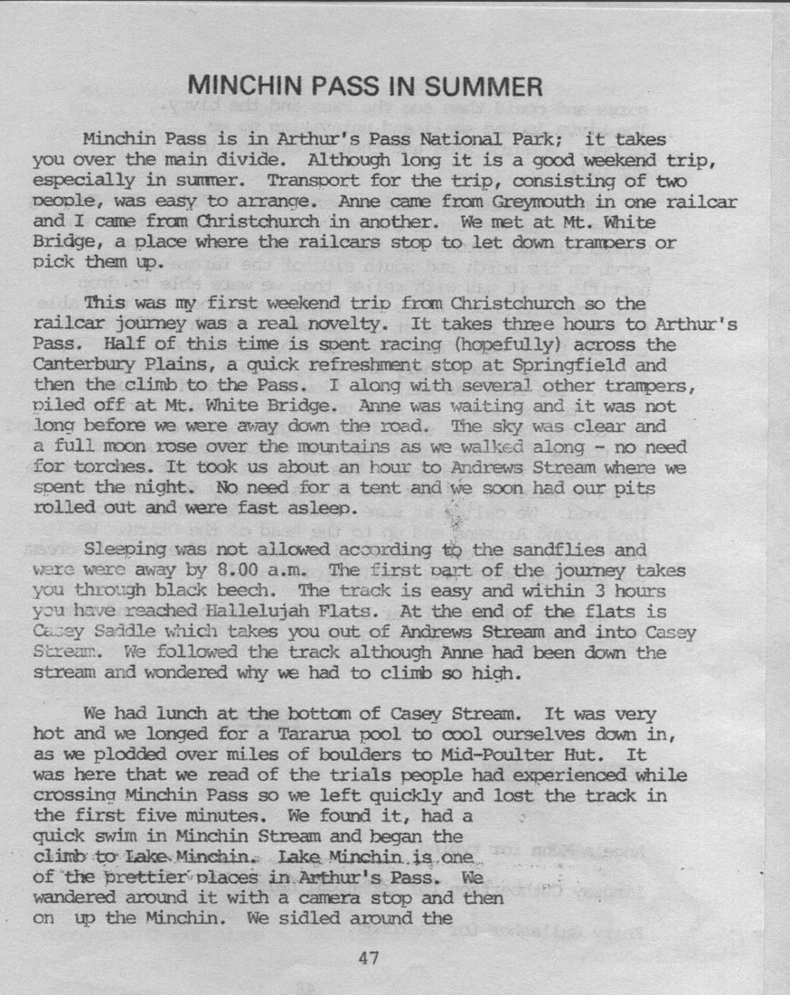 Scanned journal page 1 of 2: Minchin Pass in Summer