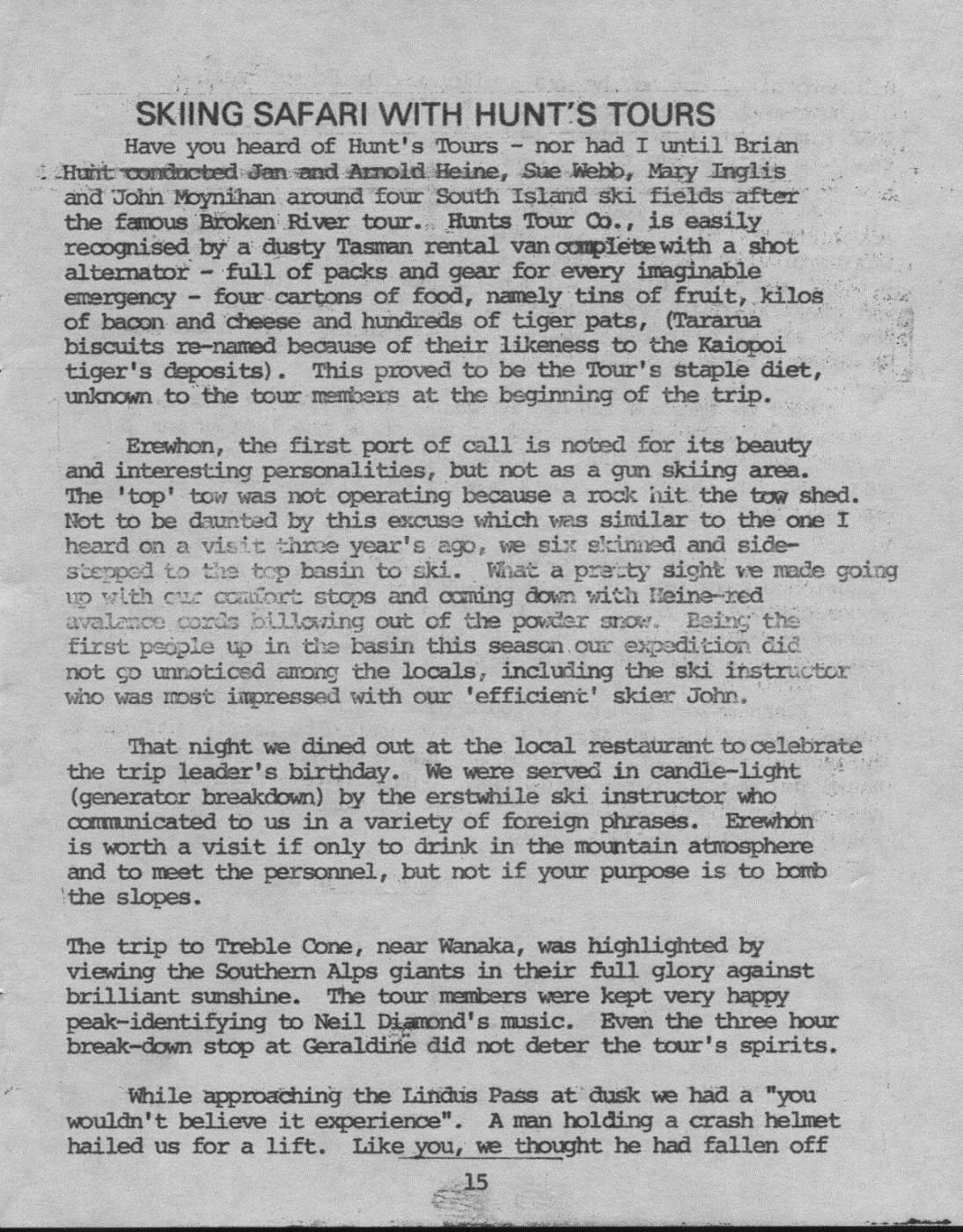 Scanned journal page 1 of 2: Skiing Safari with Hunt's Tours