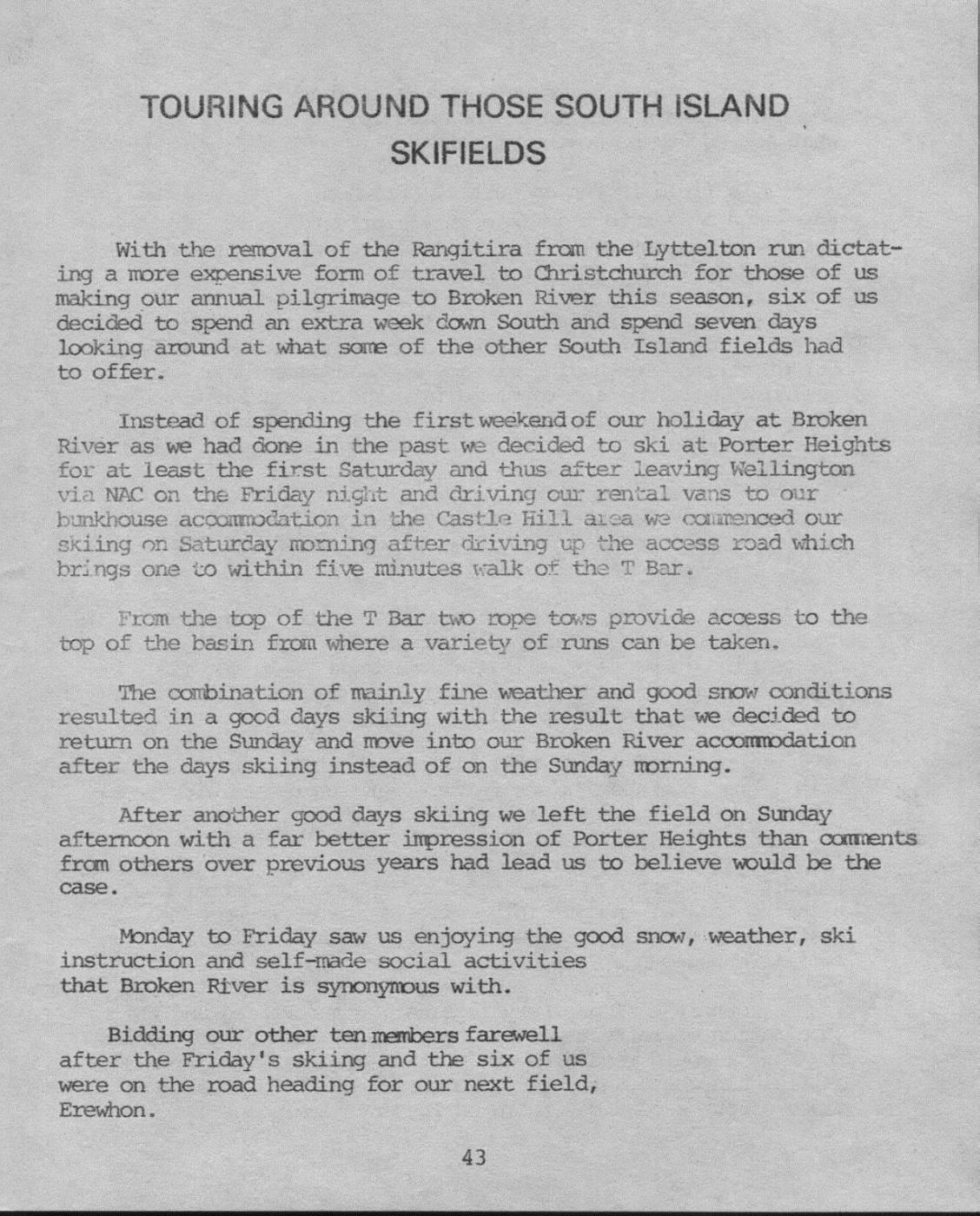 Scanned journal page 1 of 4: Touring Around Those South Island Skifields