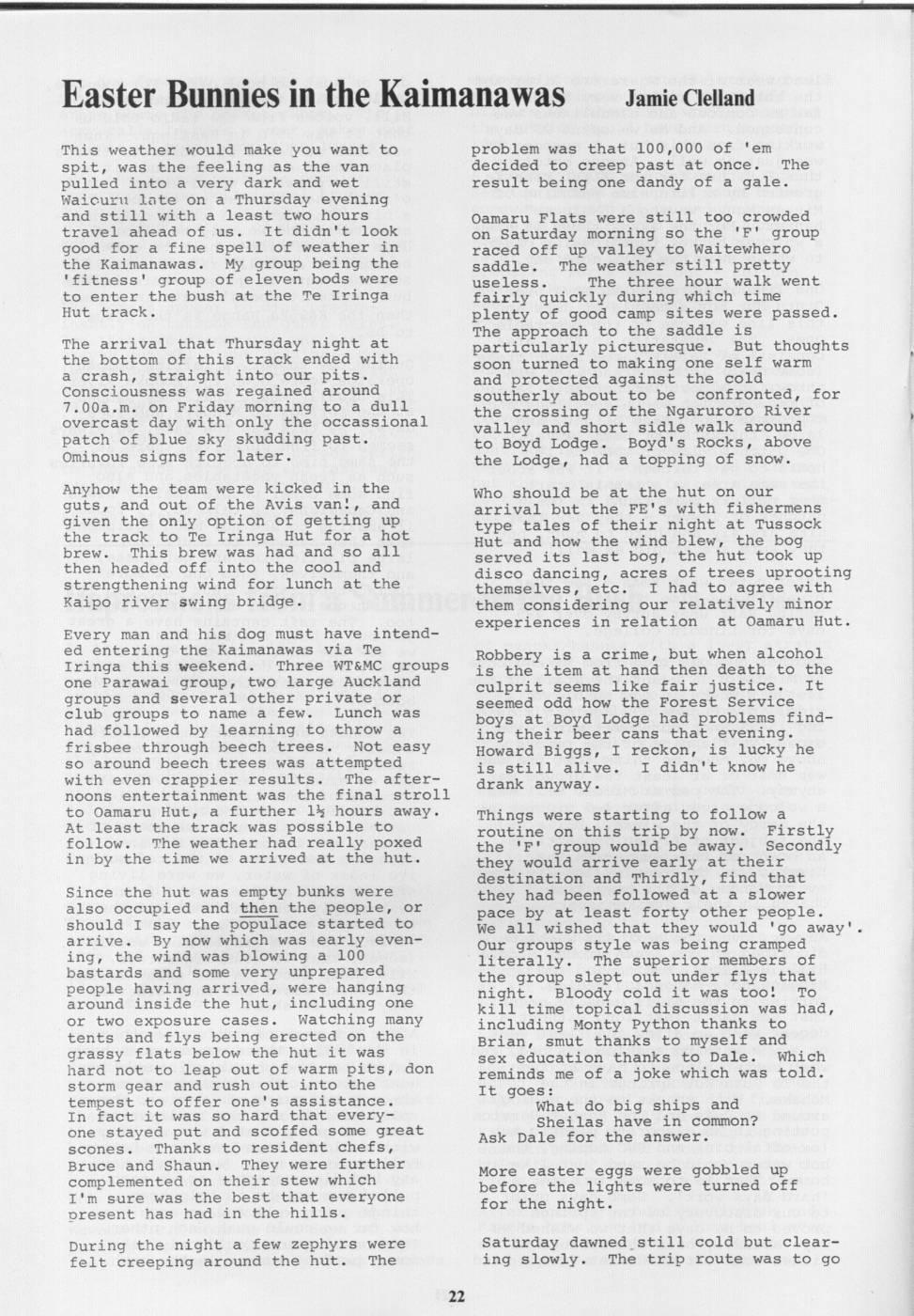 Scanned journal page 1 of 2: Easter Bunnies in the Kaimanawas