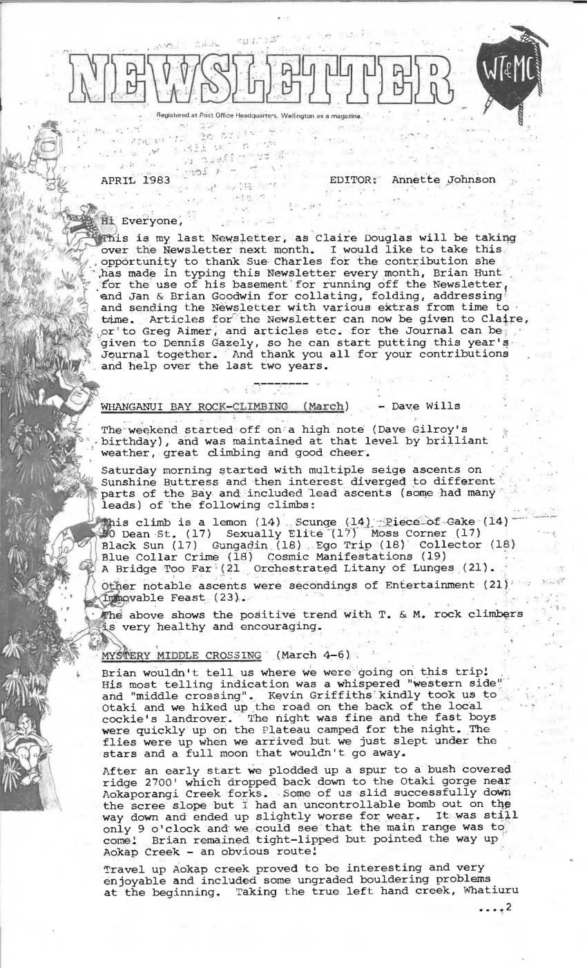 Scanned journal page 1 of 1: Whanganui Bay Rock-Climbing (March)