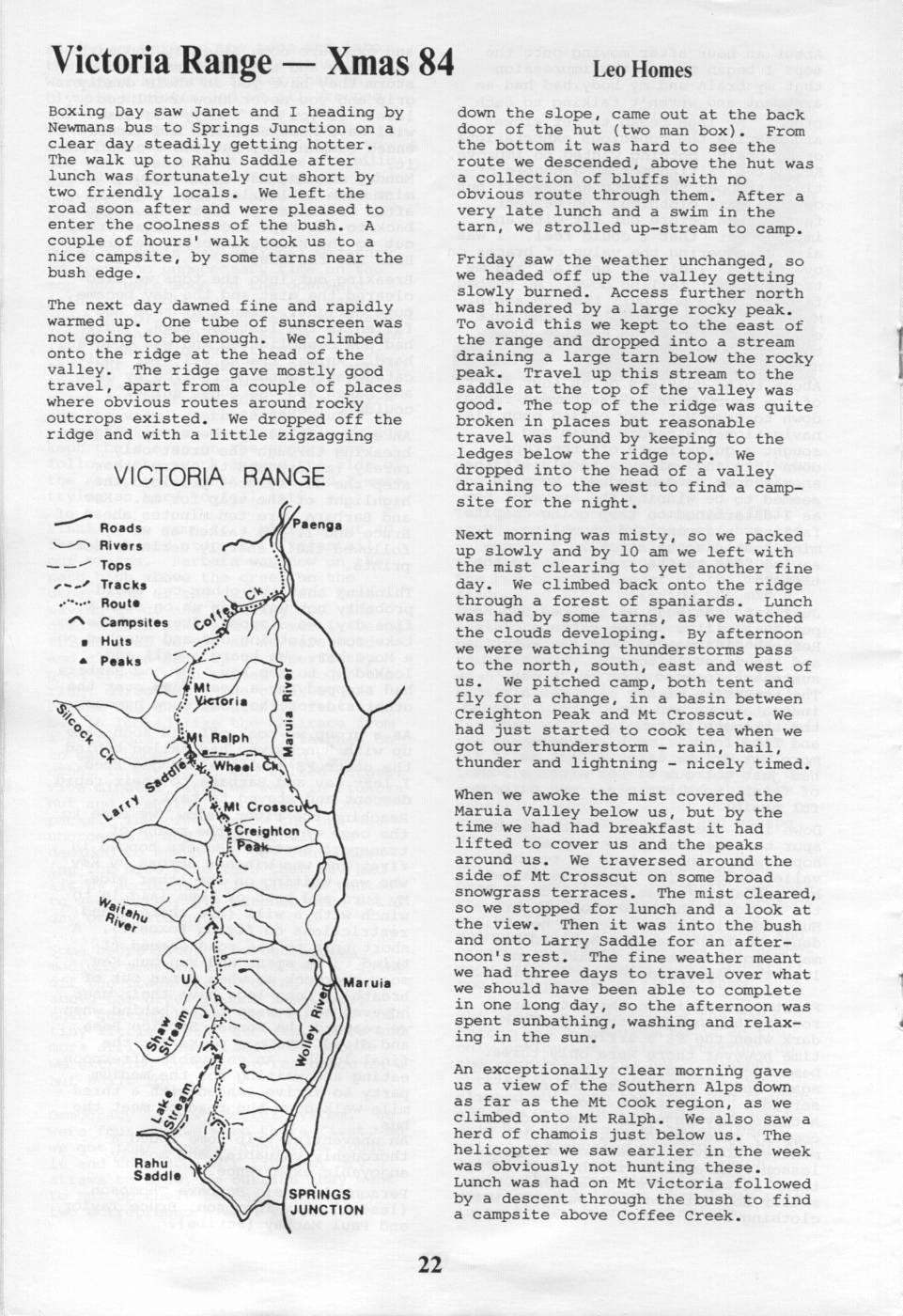 Scanned journal page 1 of 2: Victoria Range - Xmas 1984