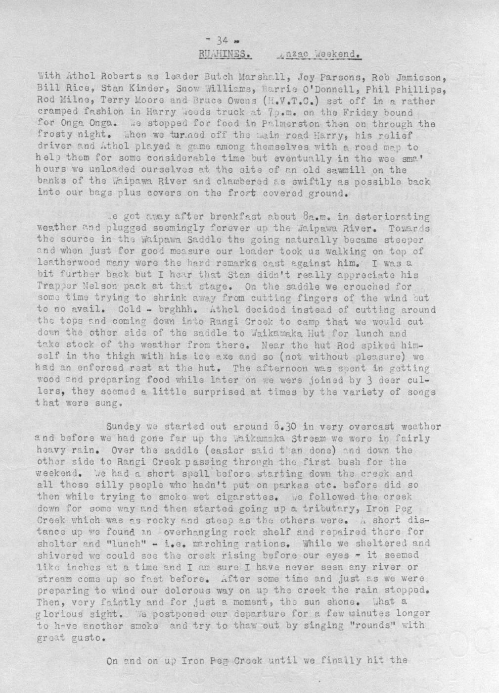 Scanned journal page 1 of 2: Ruahine Crossing