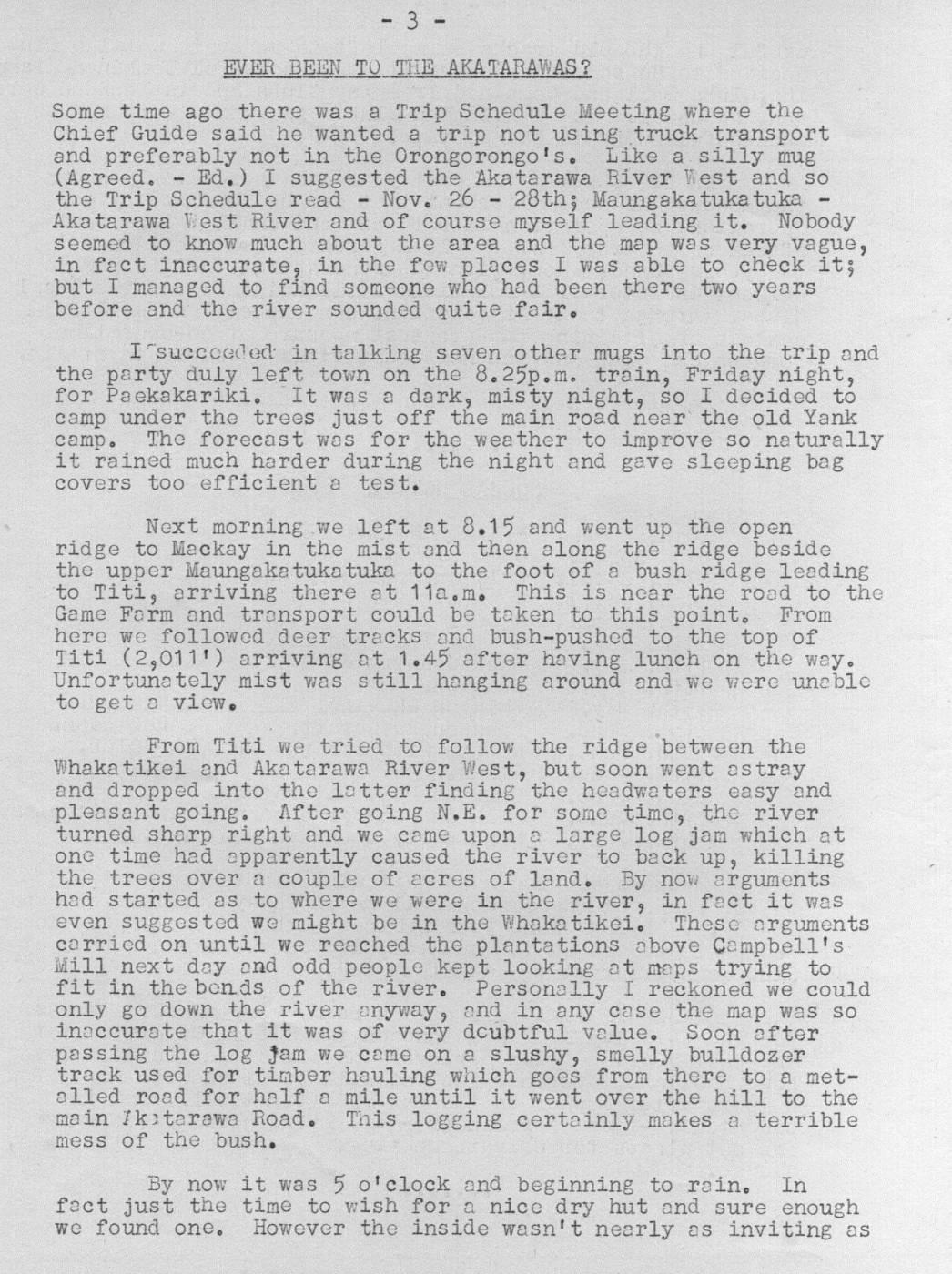 Scanned journal page 1 of 3: Ever Been to the Akatarawas?