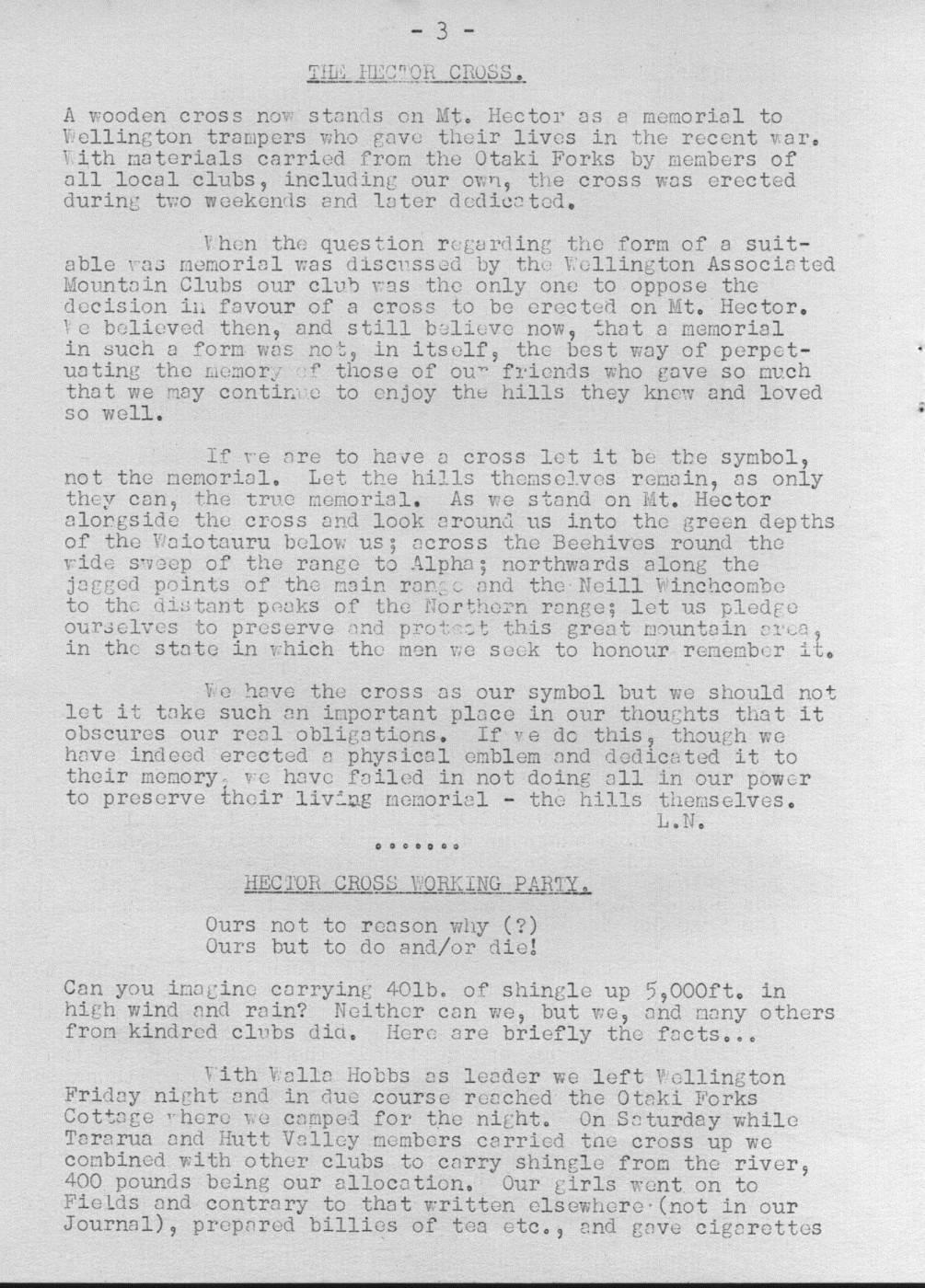 Scanned journal page 1 of 2: Hector Cross Working Party