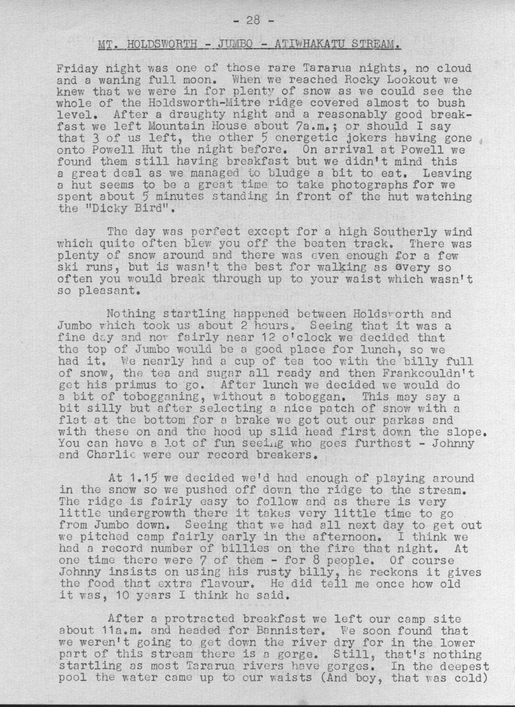 Scanned journal page 1 of 2: Mt Holdsworth - Jumbo - Atiwhakatu Stream