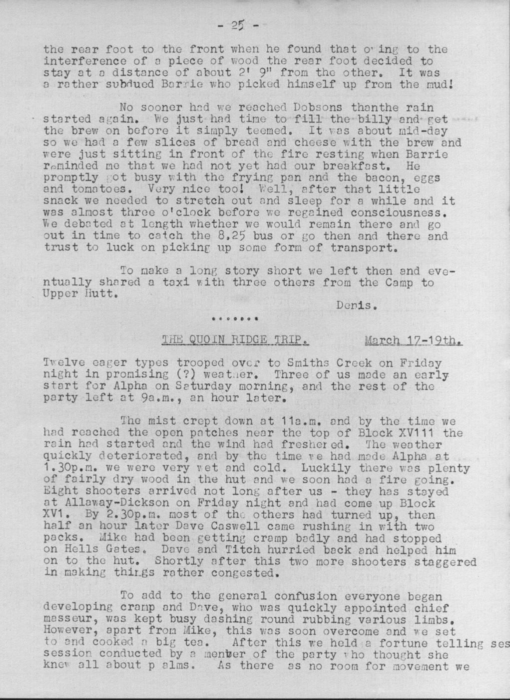 Scanned journal page 1 of 2: The Quoin Ridge Trip