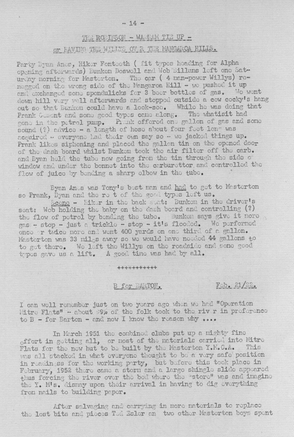 Scanned journal page 1 of 1: The Robinson - Wainui Tie Up (Having the Willys over the Mangaroa Hills)