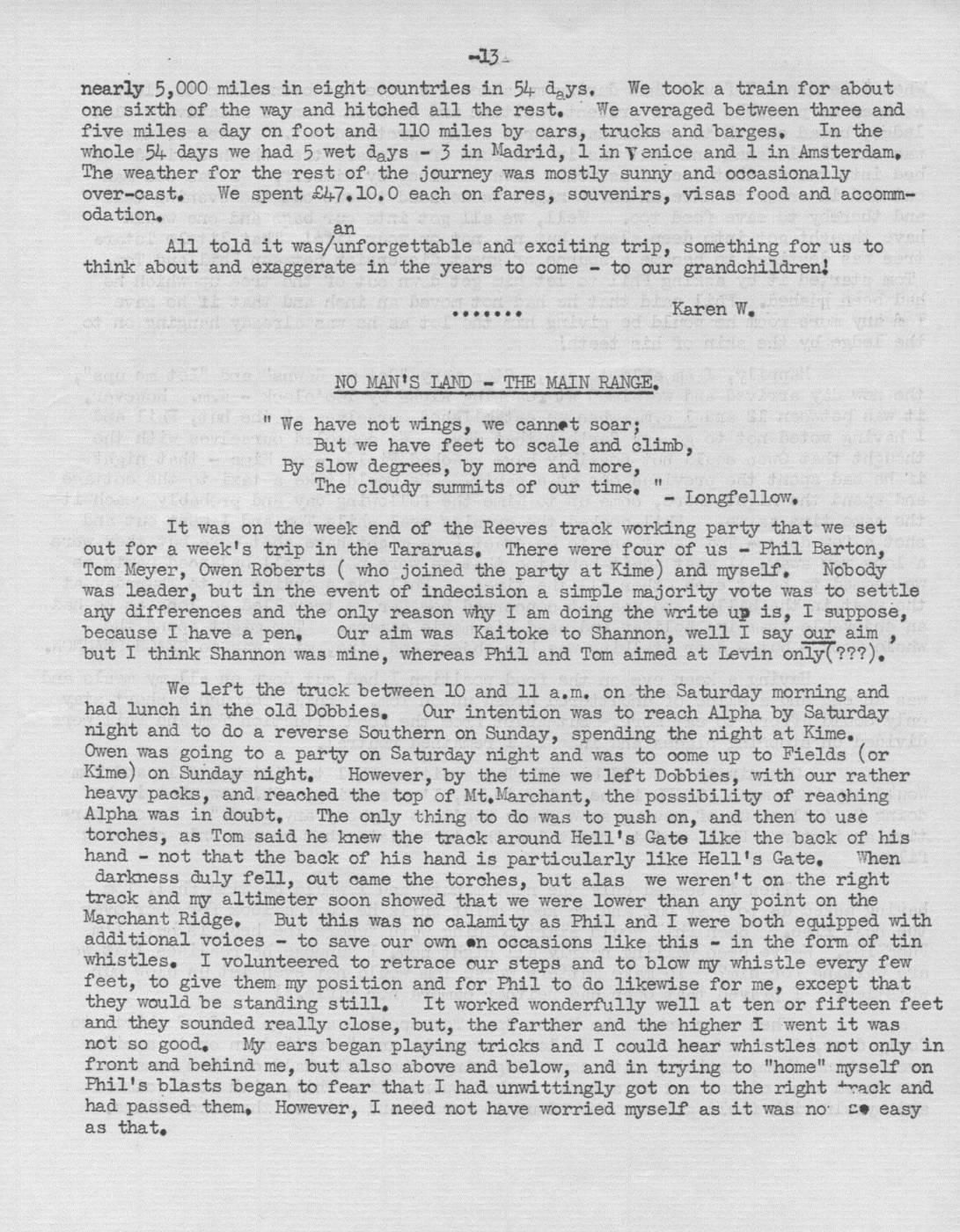 Scanned journal page 1 of 6: No Man's Land - The Main Range