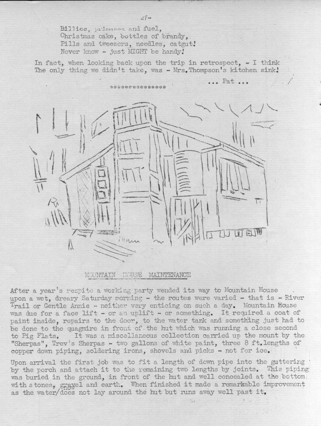 Scanned journal page 1 of 2: Mountain House Maintenance