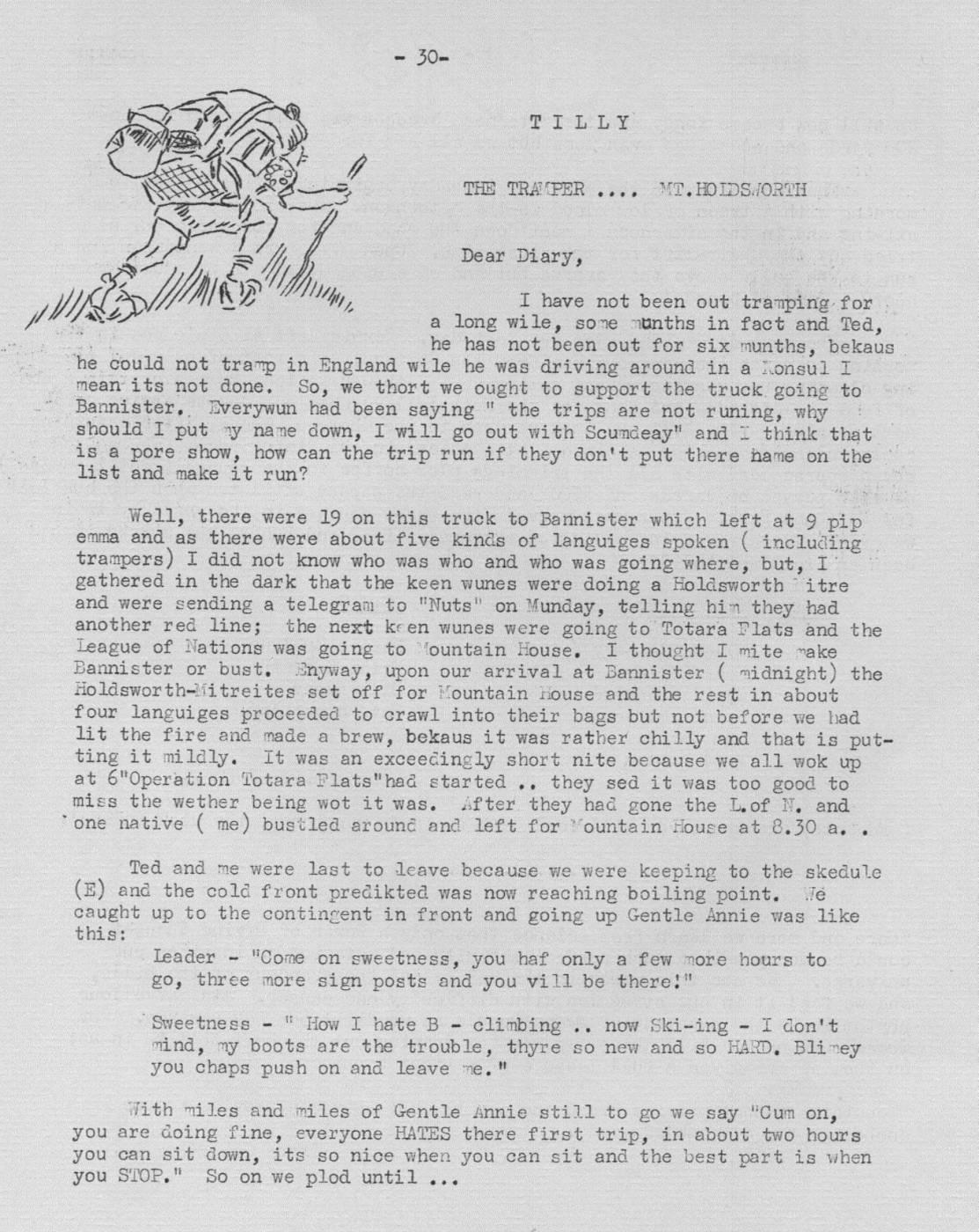 Scanned journal page 1 of 3: Tilly the Tramper: Mt Holdsworth
