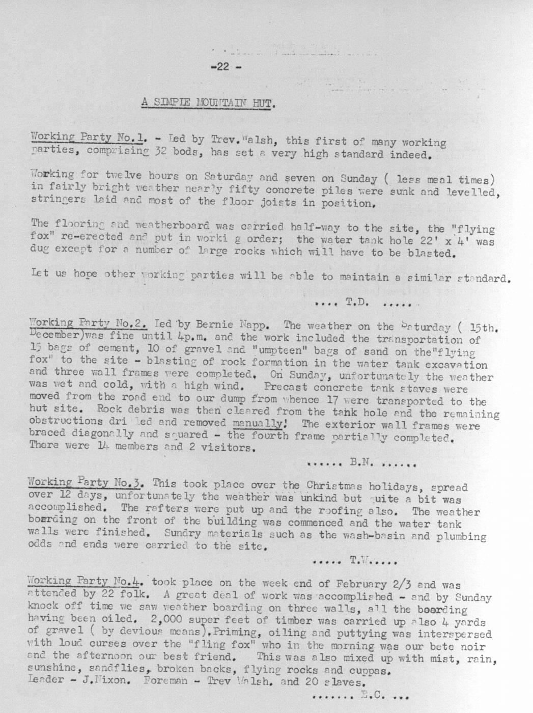Scanned journal page 1 of 2: A Simple Mountain Hut: Working Party No. 1