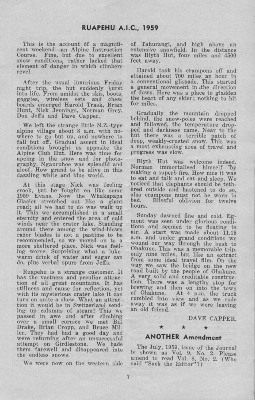 Scanned journal page 1 of 2: Ruapehu A.I.C., 1959