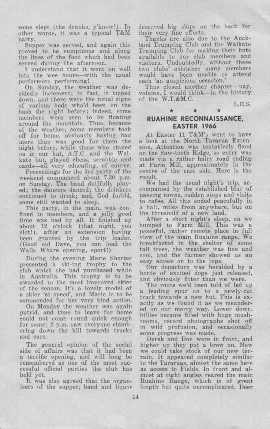Scanned journal page 1 of 3: Ruahine Reconnaissance, Easter 1960