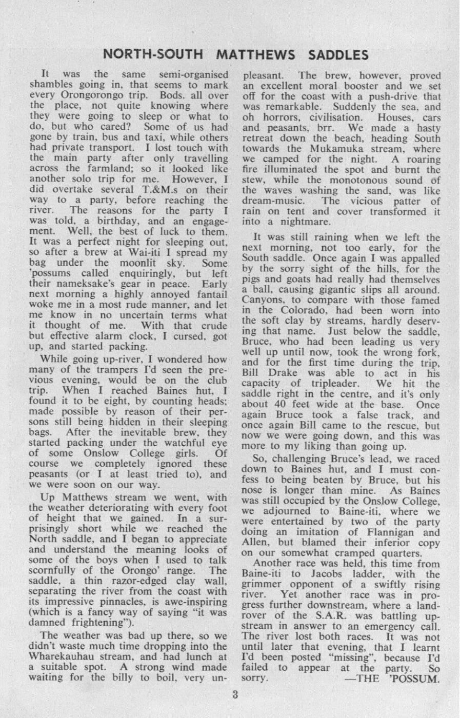 Scanned journal page 1 of 2: North-South Matthews Saddles